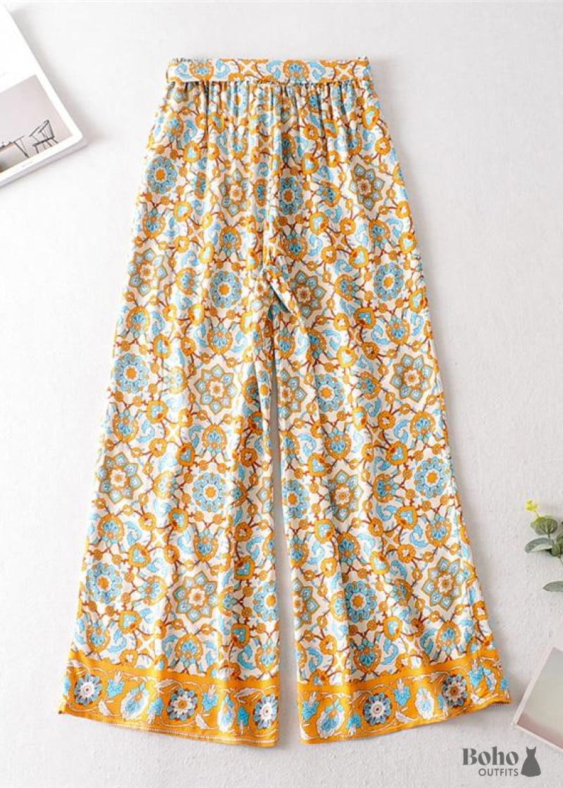 Boho Pants - Palazzo in Floral Indian Paisley Blue For Women