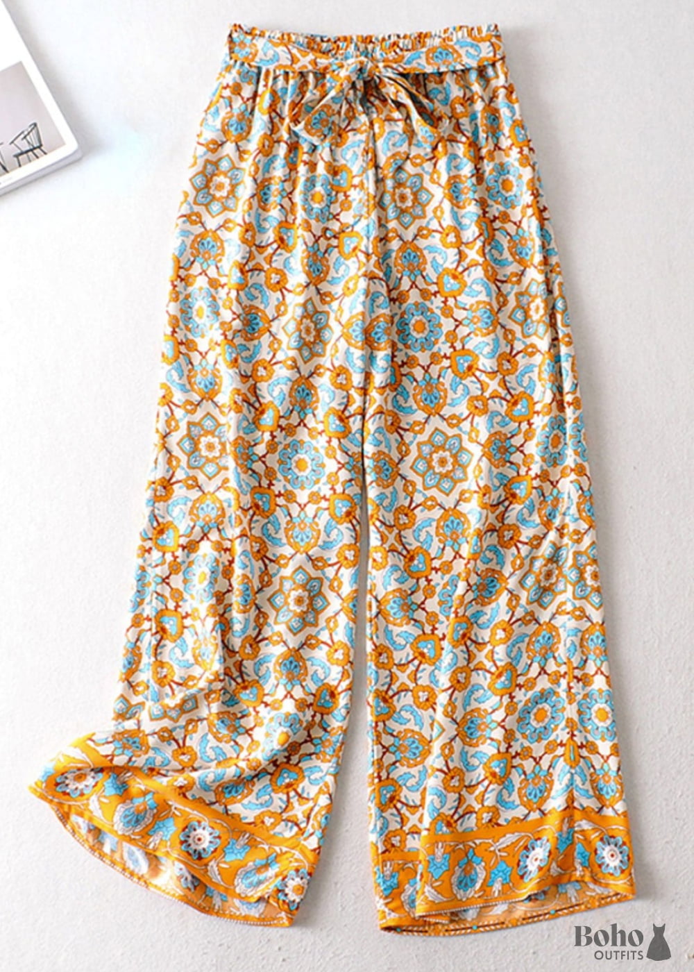 Boho Pants - Palazzo in Floral Indian Paisley Blue