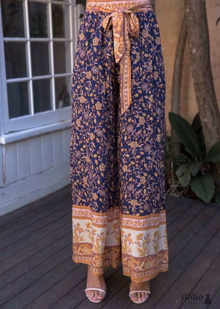 Boho Pants - Palazzo in Leg Jasmine Navy Blue For Women