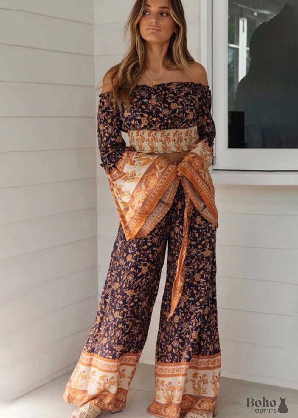 Boho Pants - Palazzo in Leg Jasmine Navy Blue For Women