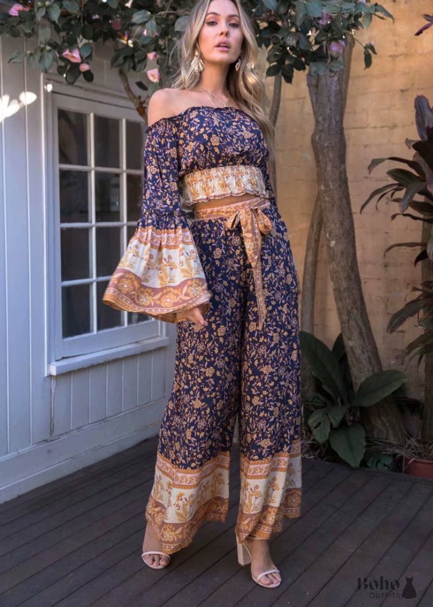 Boho Pants - Palazzo in Leg Jasmine Navy Blue For Women