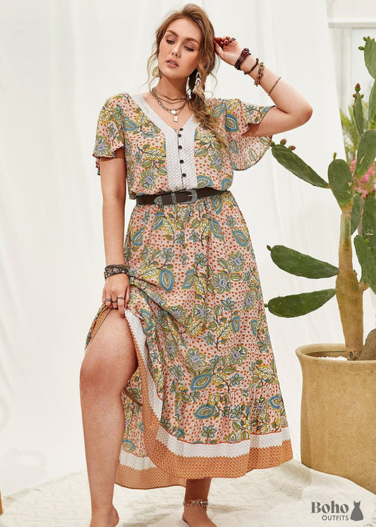 Boho Plus Size Jordan Maxi Dress For Women - 0XL - Dresses