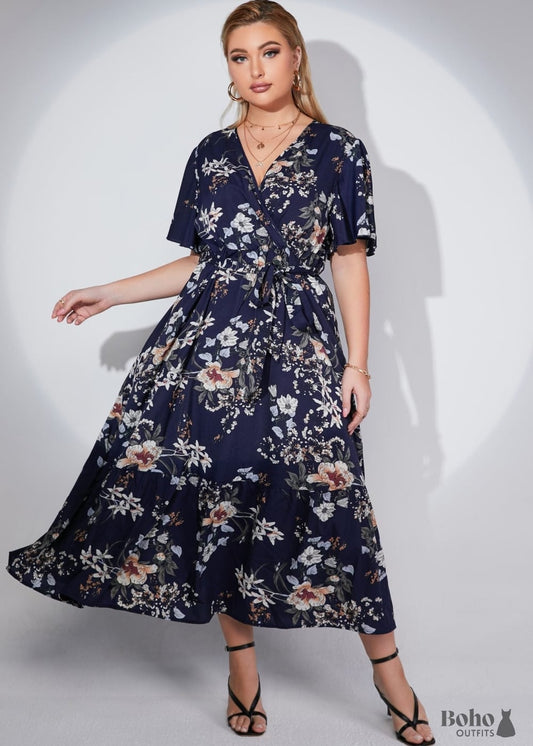 Boho Plus Size Raya Maxi Dress - Navy For Women - 0XL -