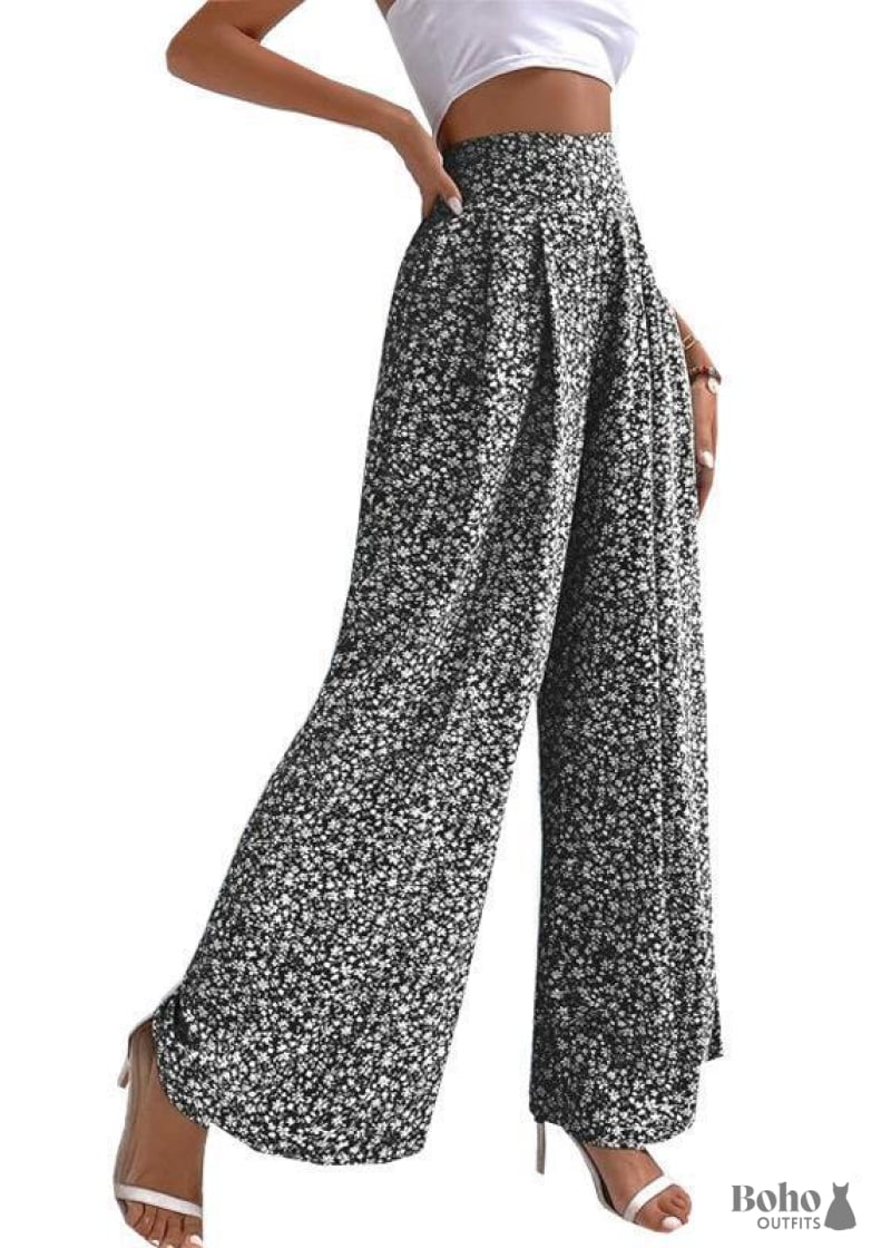 Boho Retro Wide-leg Pants Tiffany - Black / S