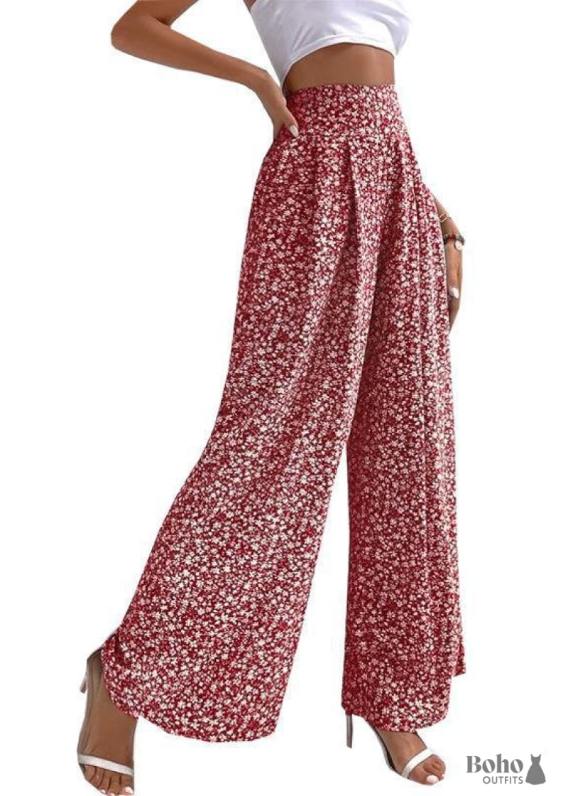 Boho Retro Wide-leg Pants Tiffany - Red / S