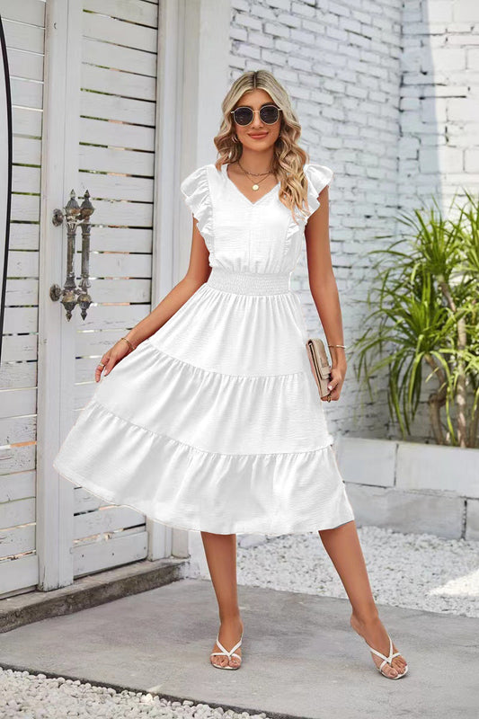 Boho Style White Midi Dress Jennifer - Dresses