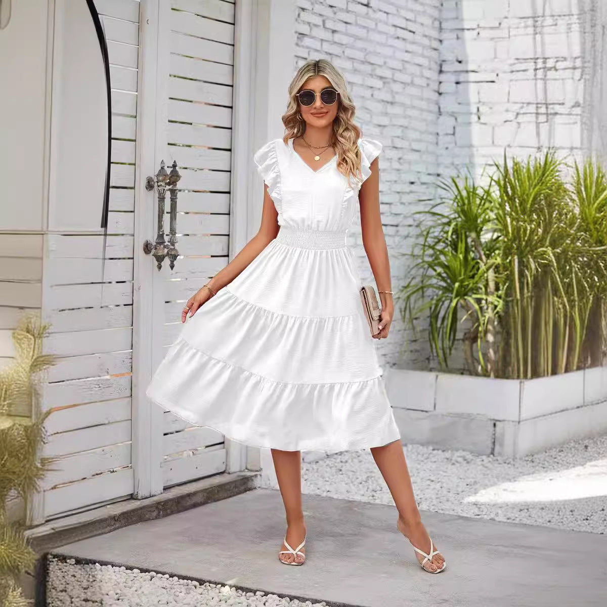 Boho Style White Midi Dress Jennifer - Dresses