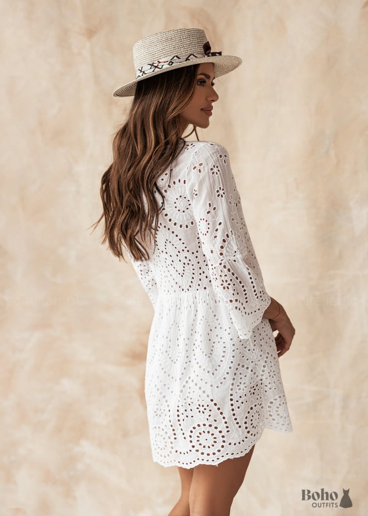 Boho Summer White Hollow Loose Mini Dress Camila - Clothing