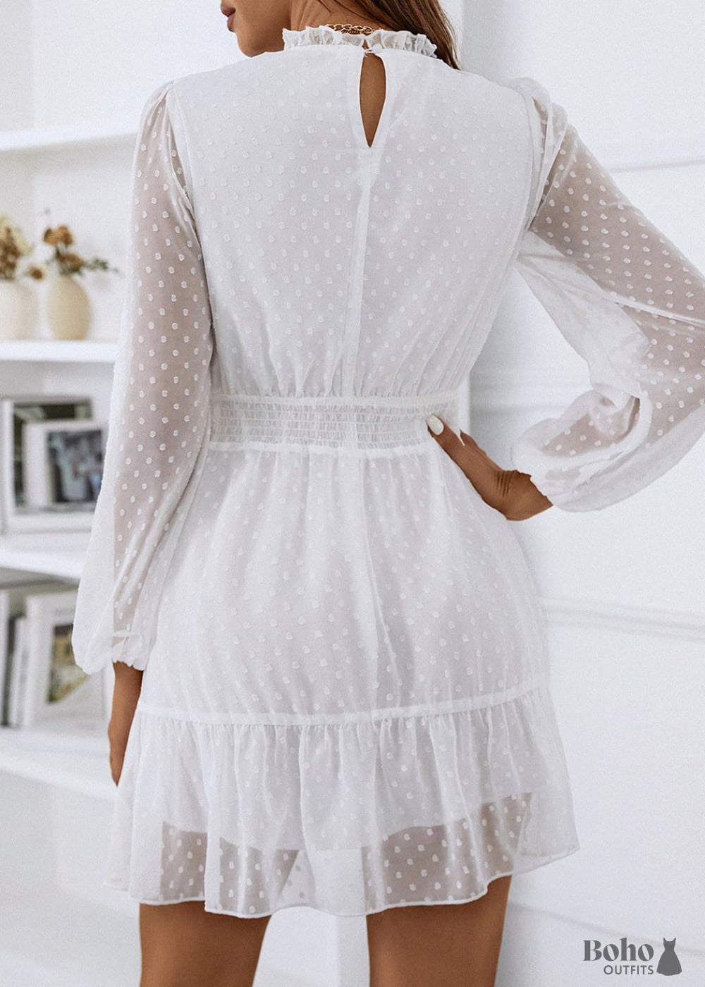 Boho White Lace Mini Dress Valerie - Dresses