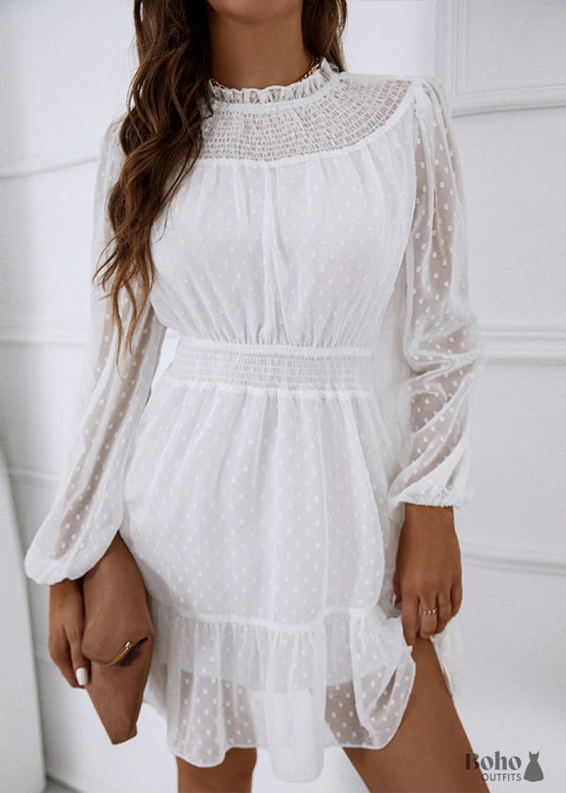 Boho White Lace Mini Dress Valerie - Dresses