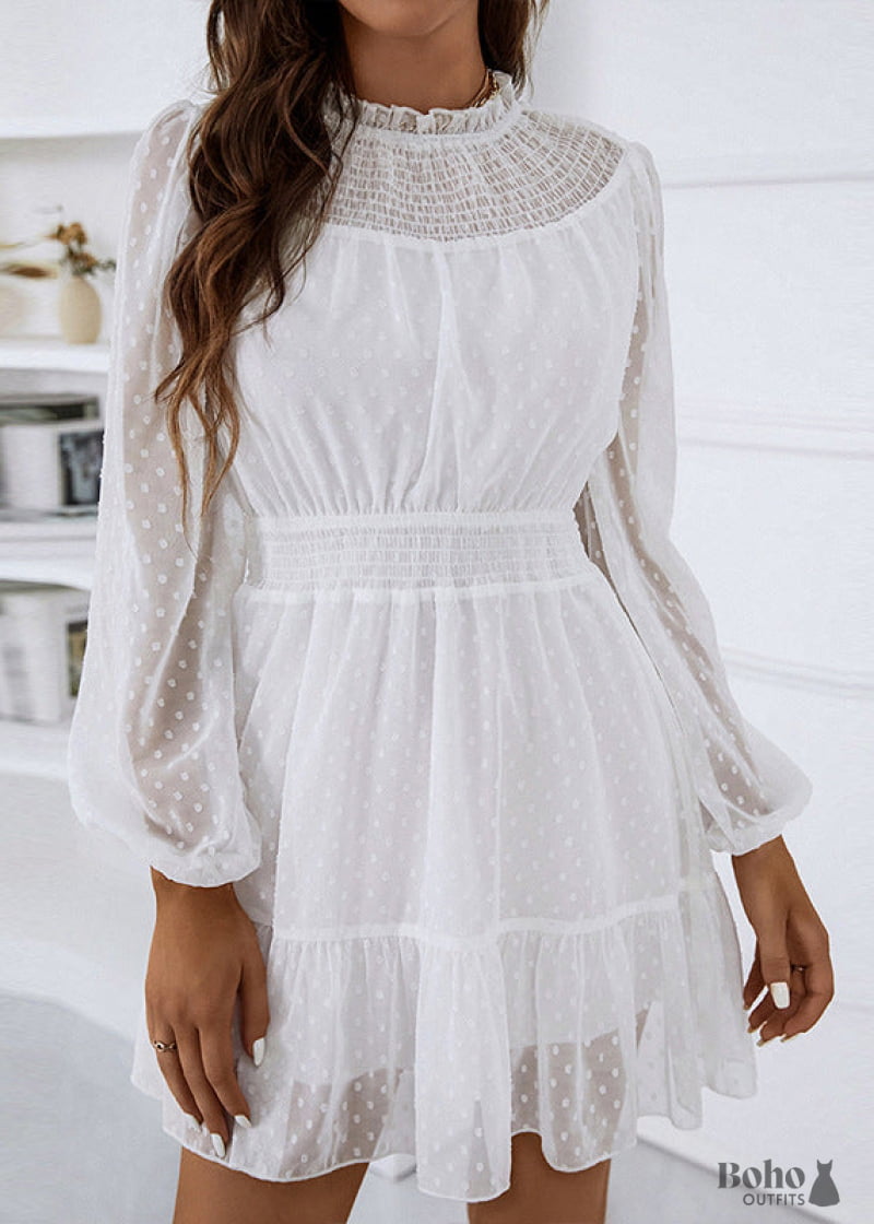 Boho White Lace Mini Dress Valerie - Dresses