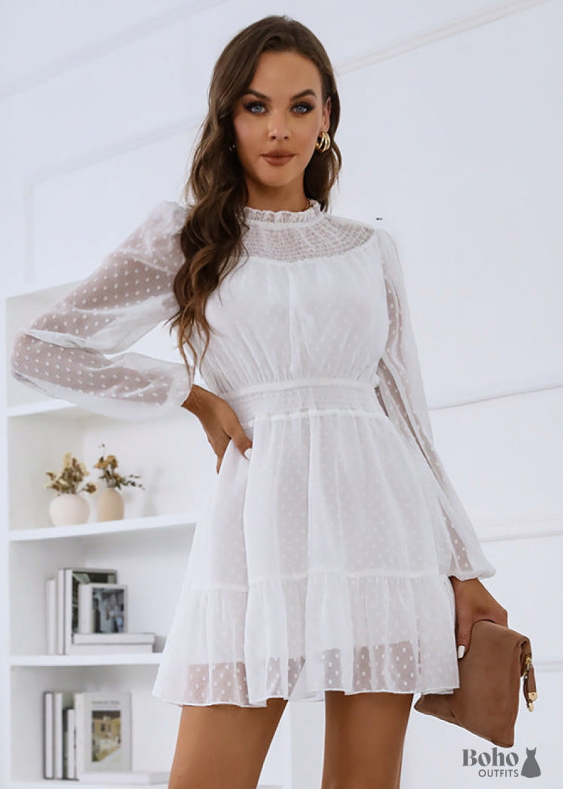 Boho White Lace Mini Dress Valerie - S / Dresses