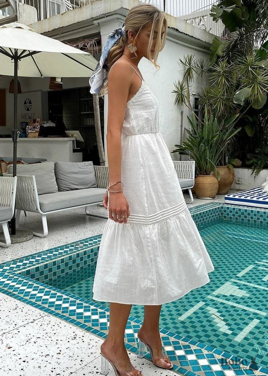 Boho White Midi Dress Nylah - Dresses