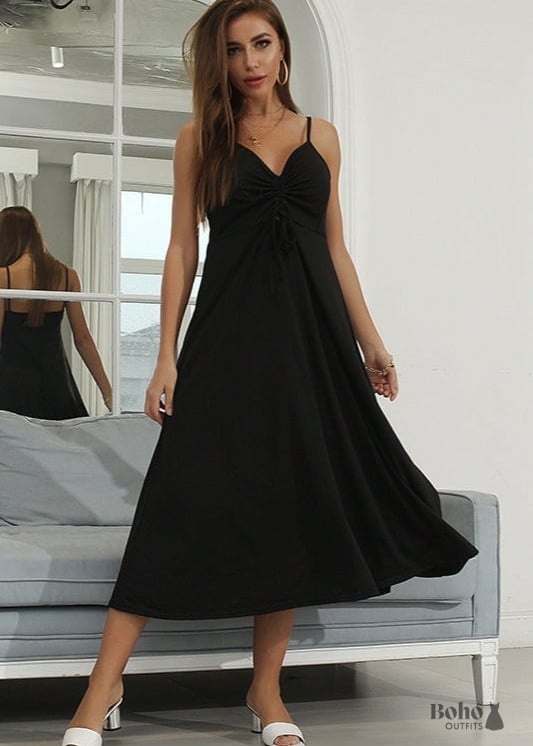 Casual boho long black dress - Dresses