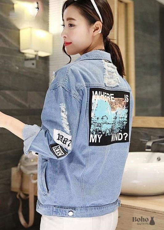 Hippie Boho Jean Jacket - Blue / S (34-36) - Shirts & Tops