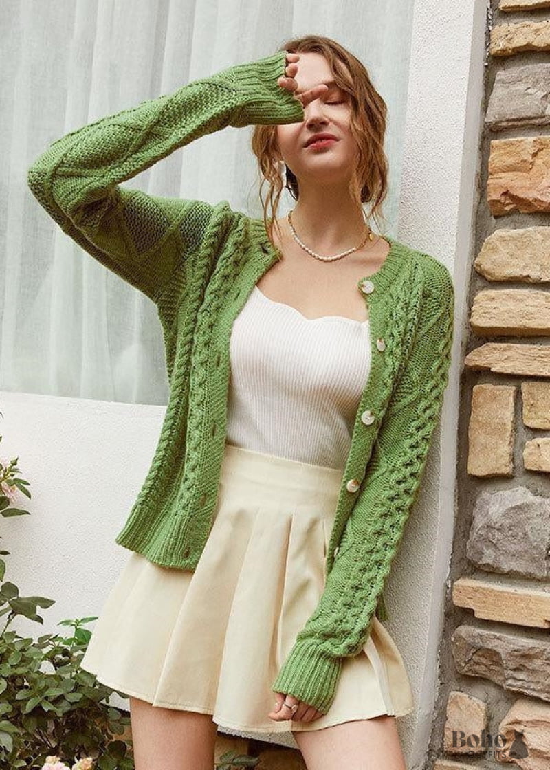 Khaki Green Sweater Jacket - Shirts & Tops