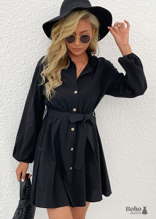 Summer short Black Dress with long sleeve - Dresses