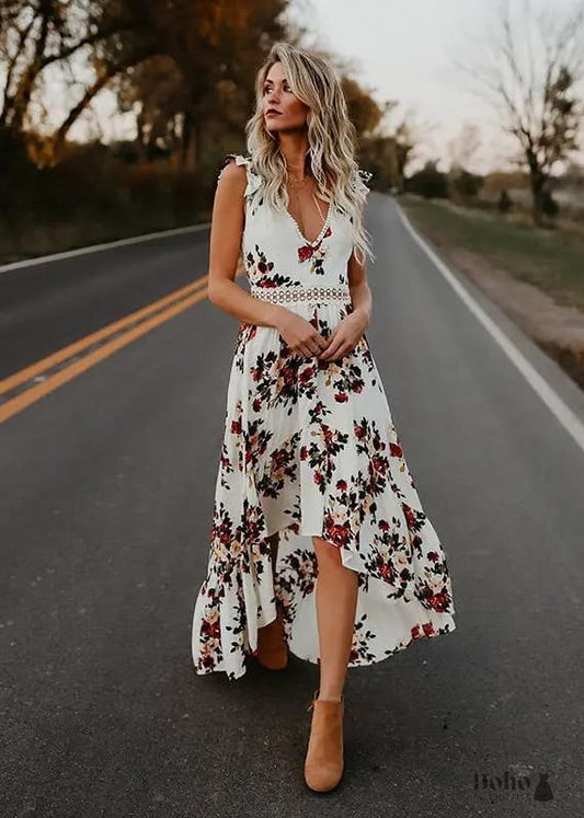 V-neck Backless Boho Maxi Dress Aisha - Dresses