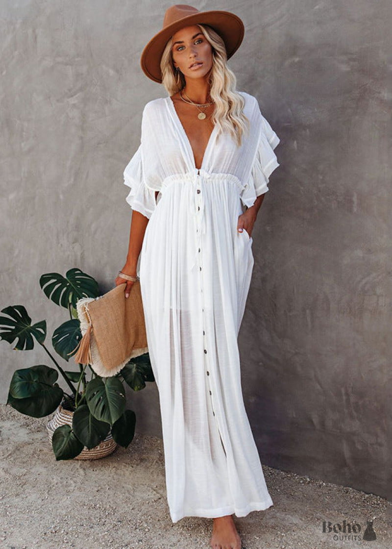 White Boho Maxi Dress Enjoli - Dresses