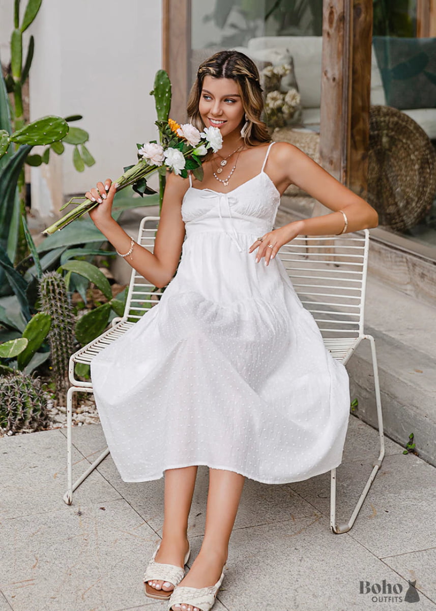 White Boho Summer Midi Dress Cailin - Dresses