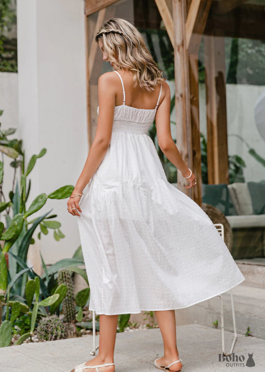 White Boho Summer Midi Dress Cailin - Dresses