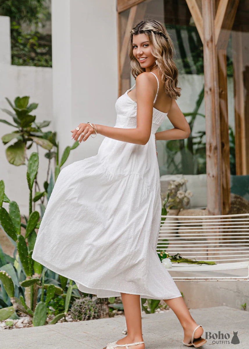 White Boho Summer Midi Dress Cailin - Dresses