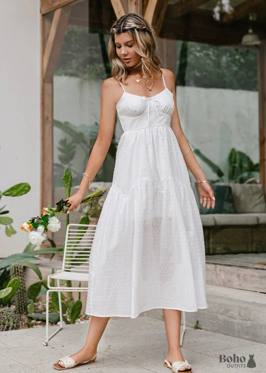 White Boho Summer Midi Dress Cailin - white / S - Dresses