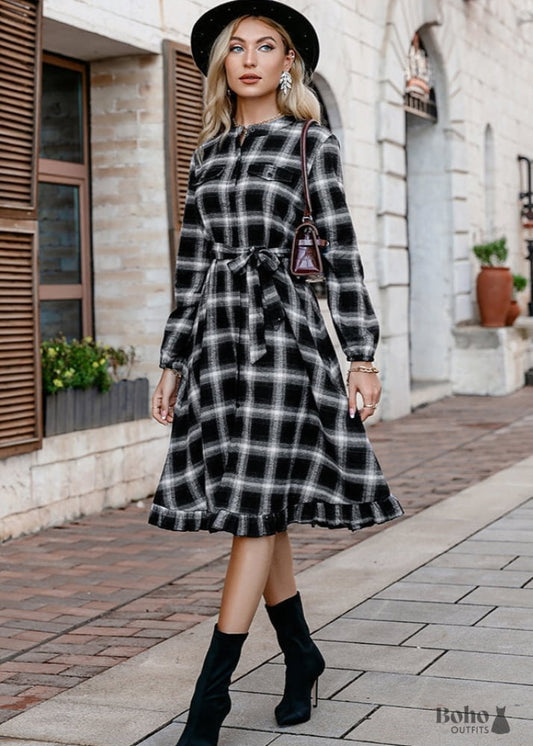 Winter Black Boho Dress - L / Dresses