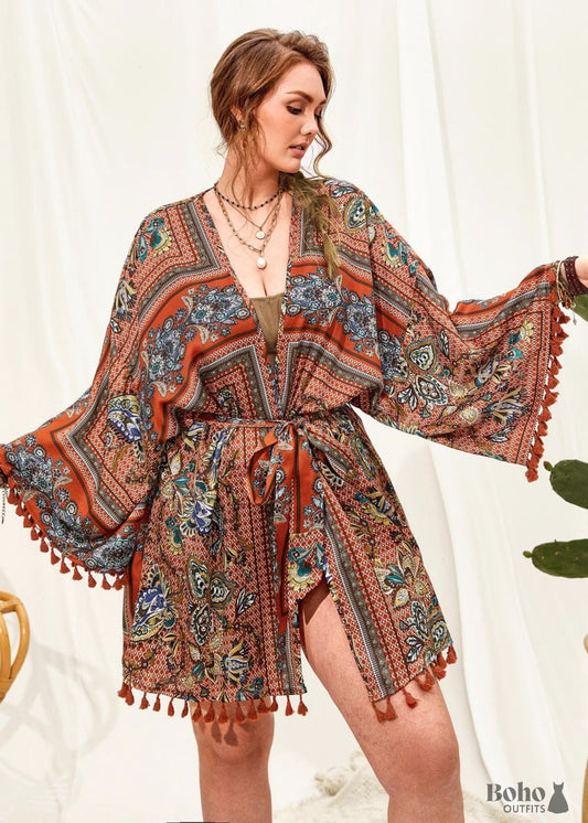 Women’s Chic Plus Size Avenline Boho Kimono Dress - 0XL -