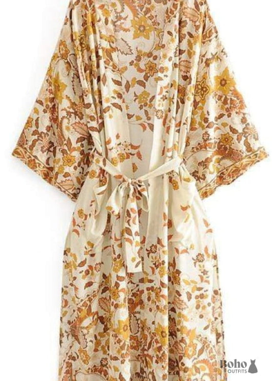 Women’s Chic Seraphina Boho Kimono Dress - yellow / S